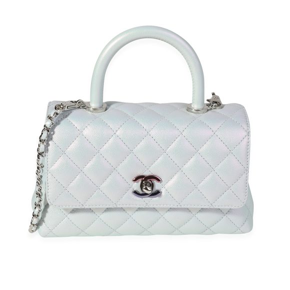 Chanel Iridescent Blue Quilted Caviar Mini Coco Top Handle Flap Bag - Picture 1 of 8